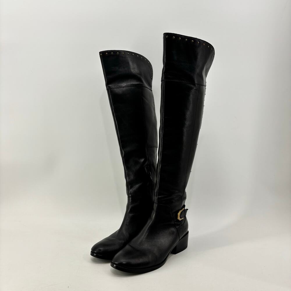 Sam Edelman Black Knee High Rider Boots Size 8.5 Leather Studded - Picture 11 of 14
